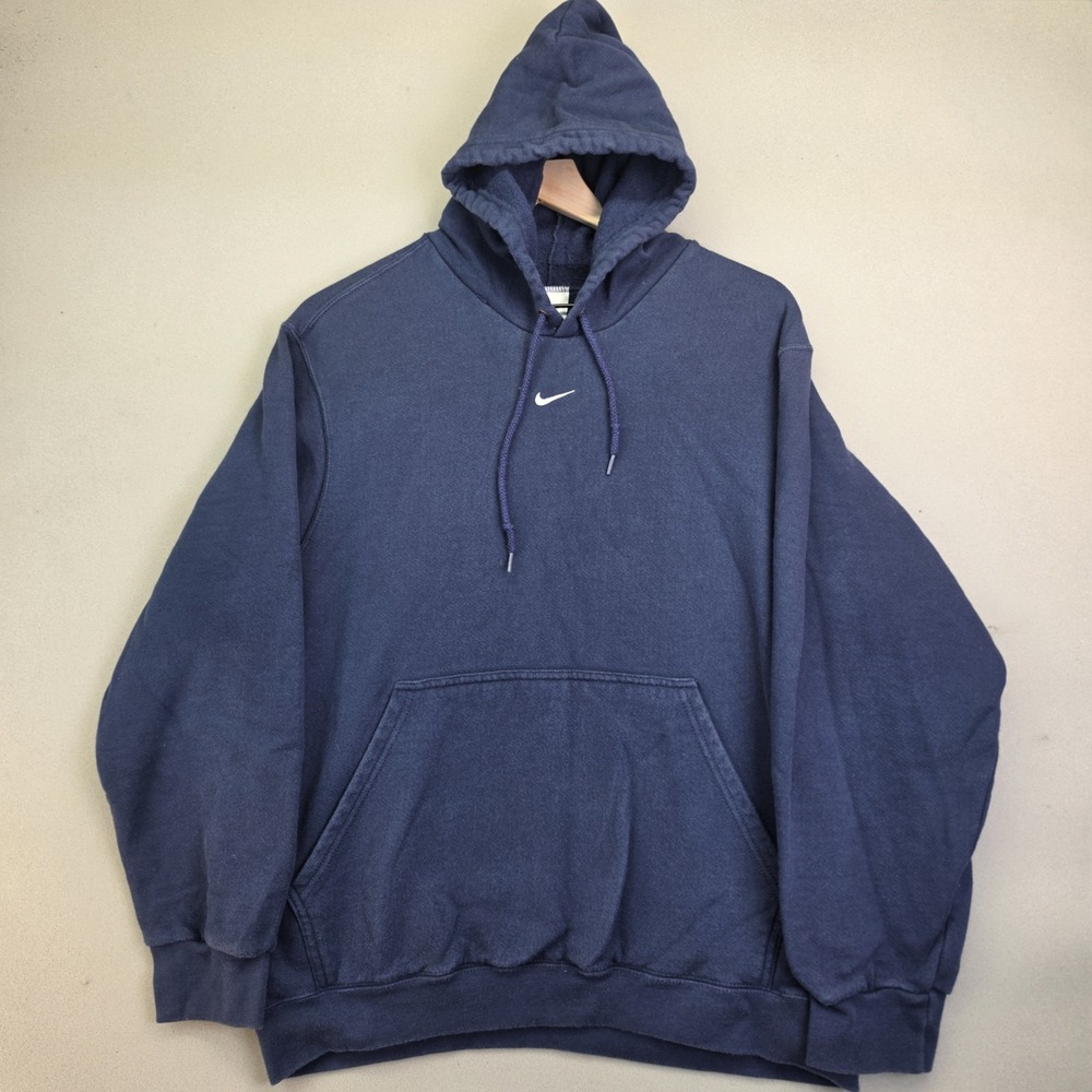 Vintage Nike Center Swoosh Hoodie Mens Medium Navy Y2K Embroidered Rare Pullover